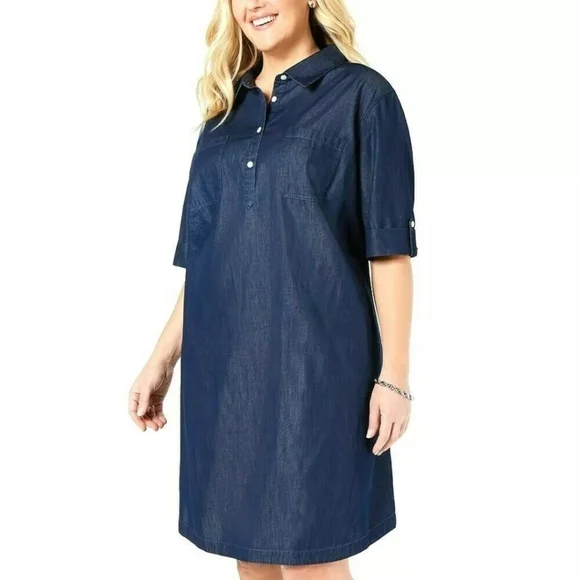 Karen Scott Dresses Karen Scott Woven Chambray Shirt Dress